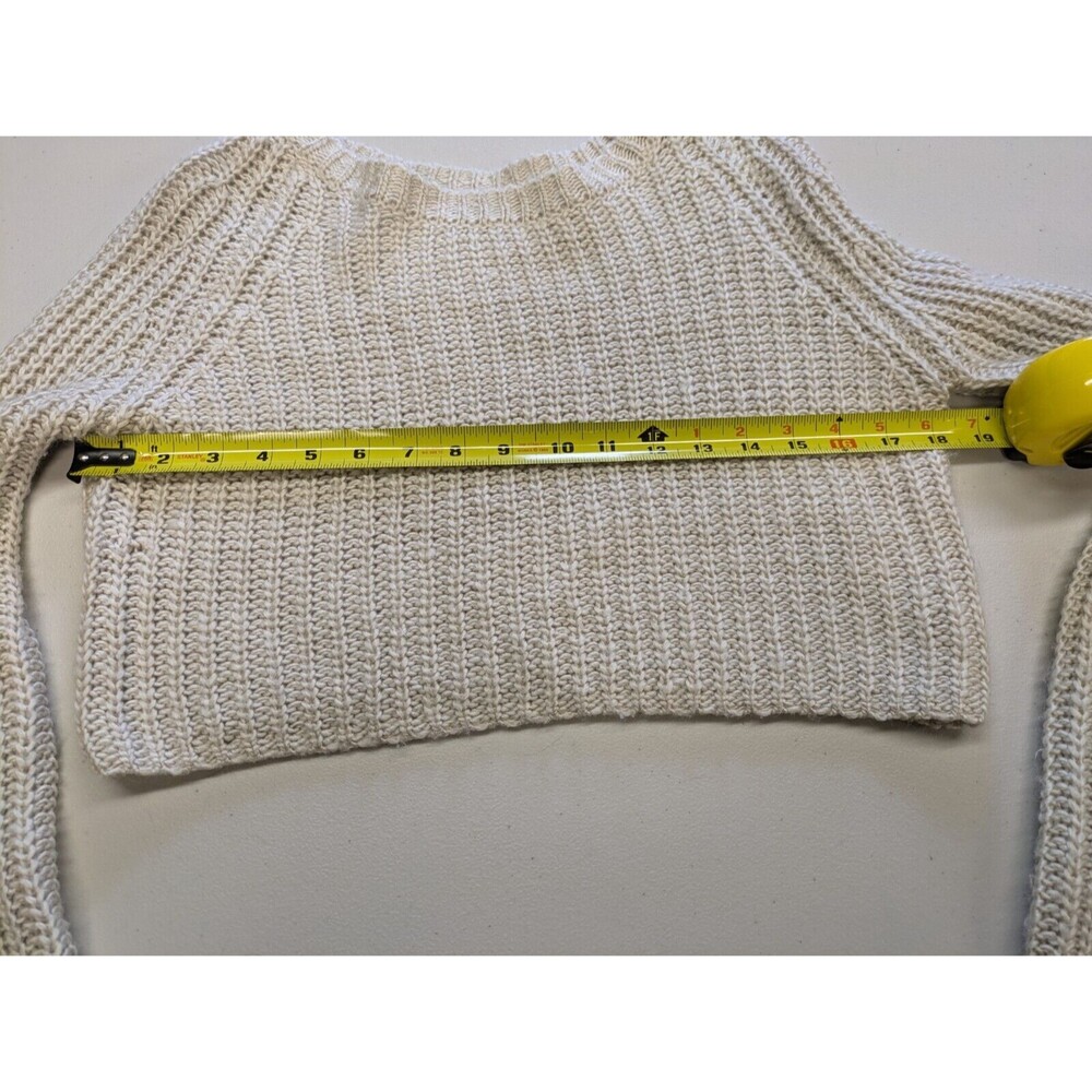 KIMCHI BLUE Wool Blend Crop Sweater Cream Chunky Knit Extra Long Sleeves Small - Picture 7 of 9